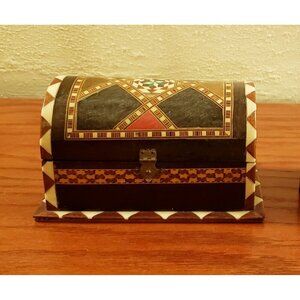 Wood Inlay Trinket Box Small Jewelry Box Lined Hand Crafted Vintage 3 X 5 In